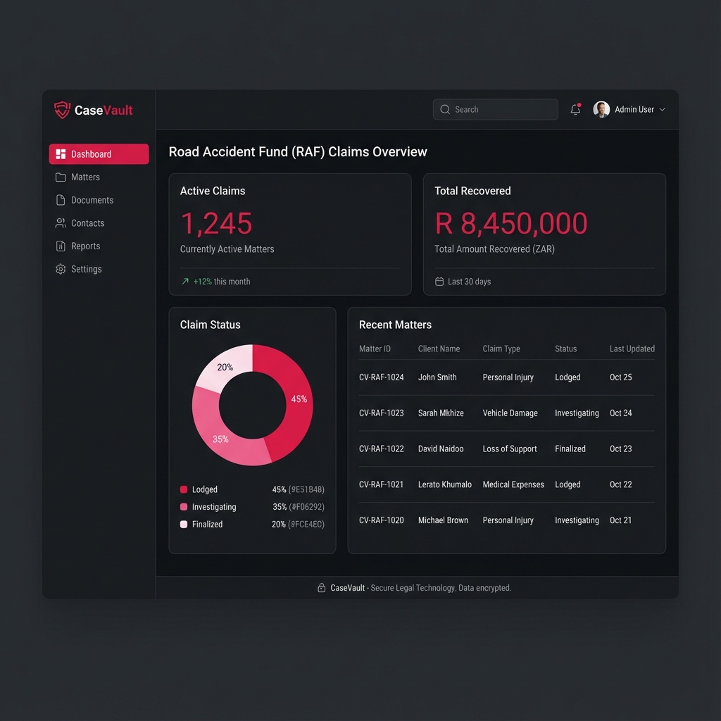 CaseVault Dashboard Interface